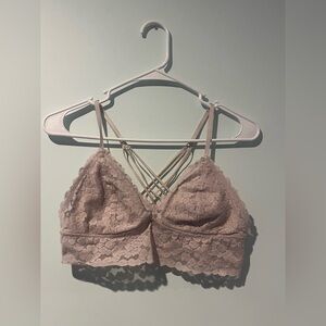 aerie Lace Bralette in Cream with Strappy Back, Size Medium